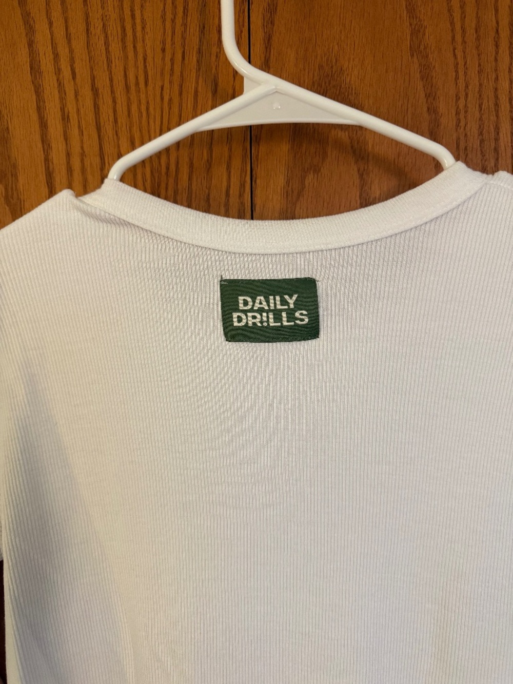 Daily Drills Women's 'Ribbed Long Sleeve' T-shirt Top in White - Picture 3 of 3